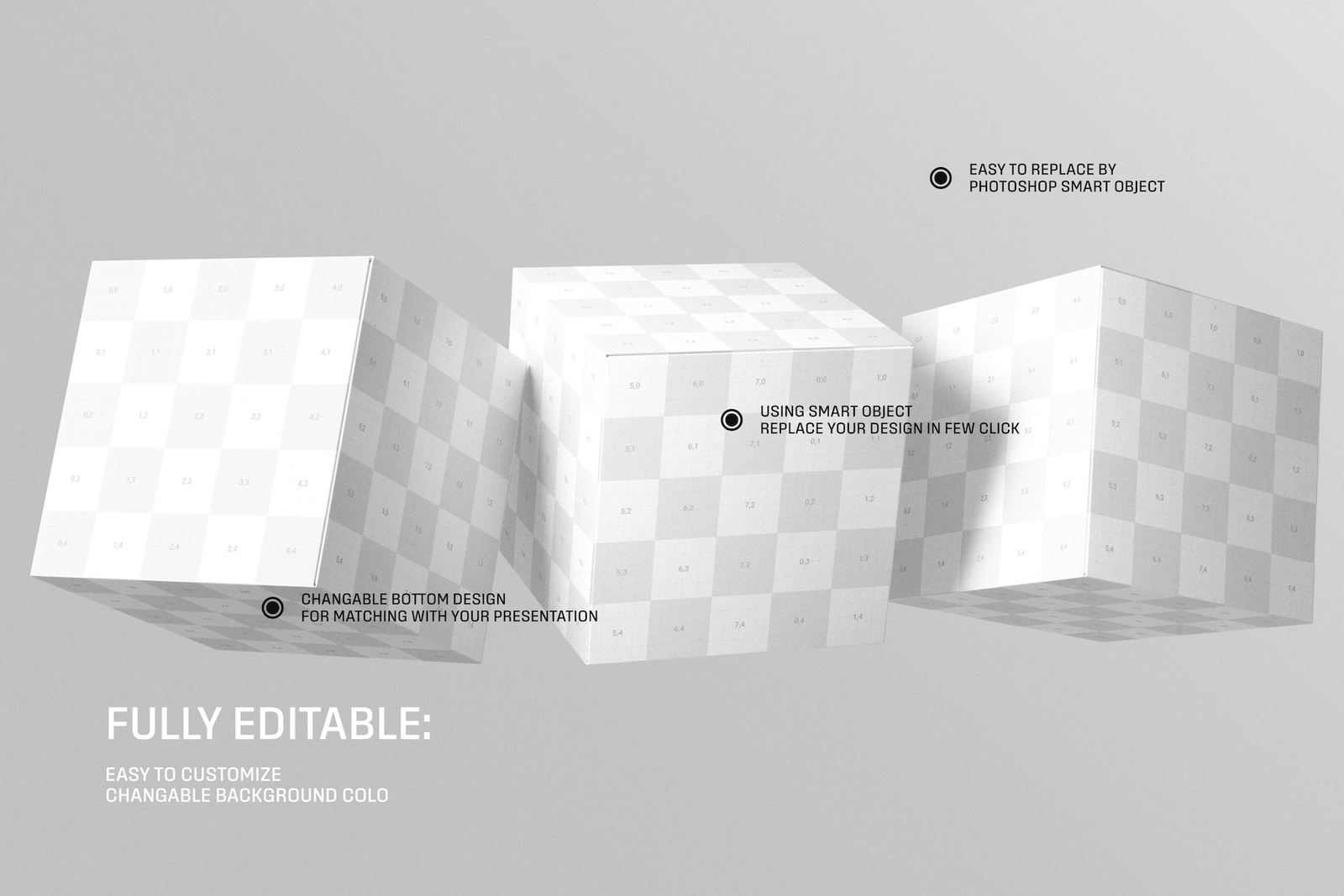 Three Floating Square Box Mockup