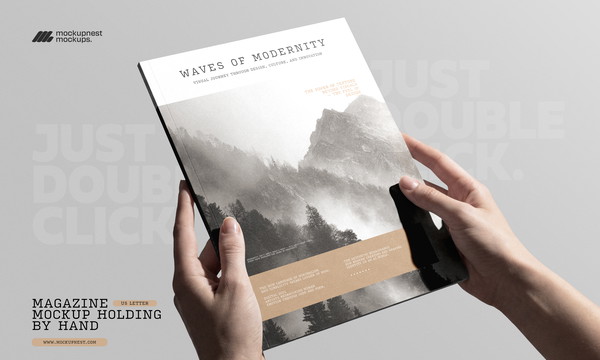 US Letter Magazine Cover Holding By Hand Mockup
