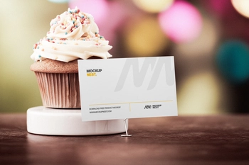 Free Business Card Mockup With Cup Cake