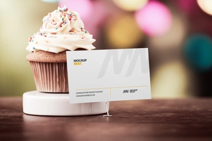 Free Business Card Mockup With Cup Cake
