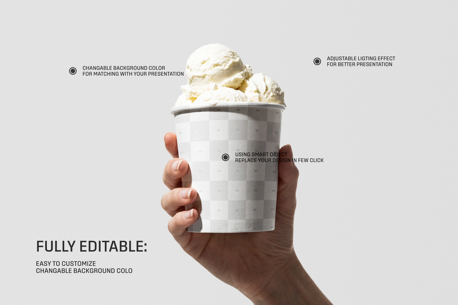 Paper Ice Cream Cup Holding By Hand Mockup