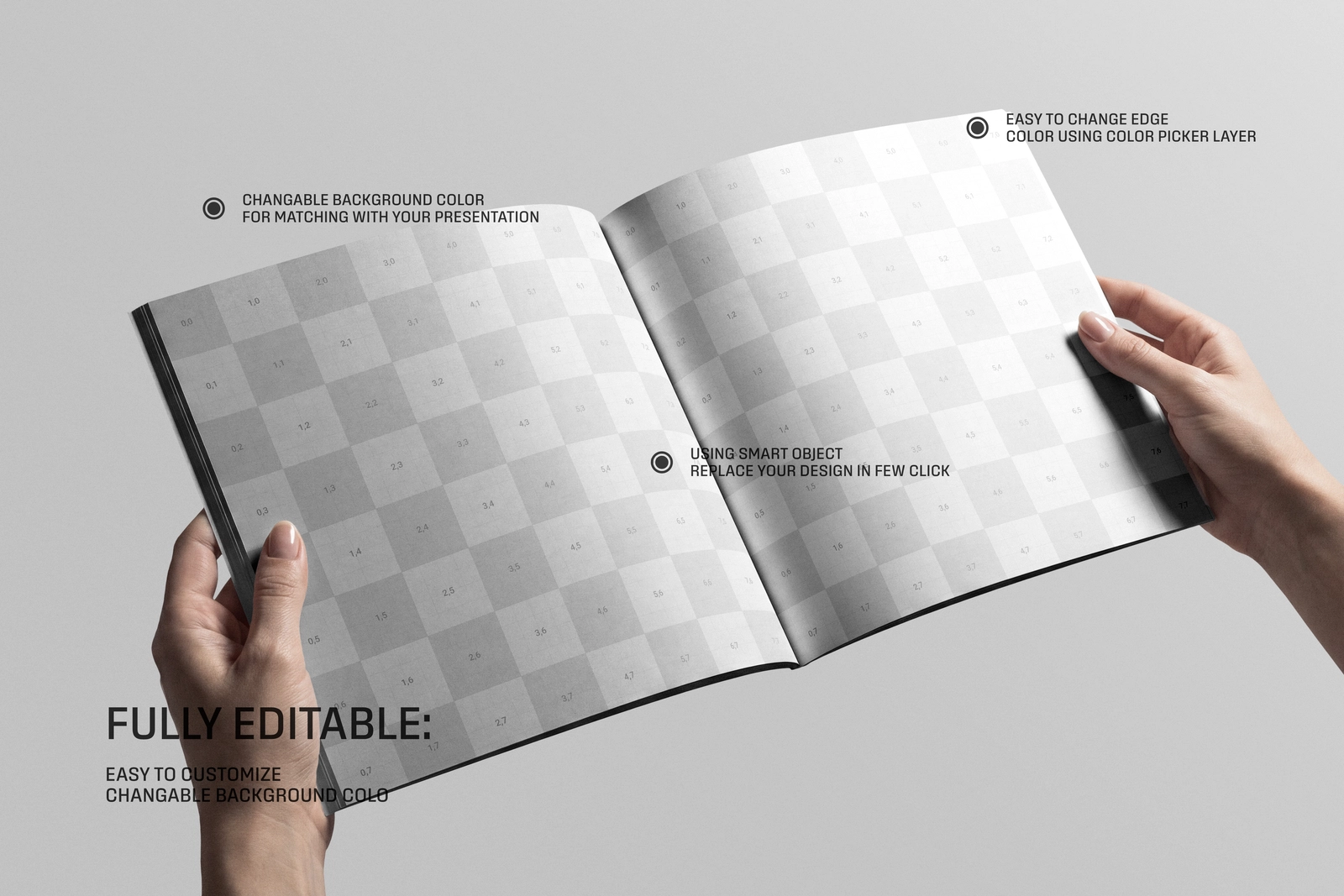 Open Square Magazine Holding By Hand Mockup