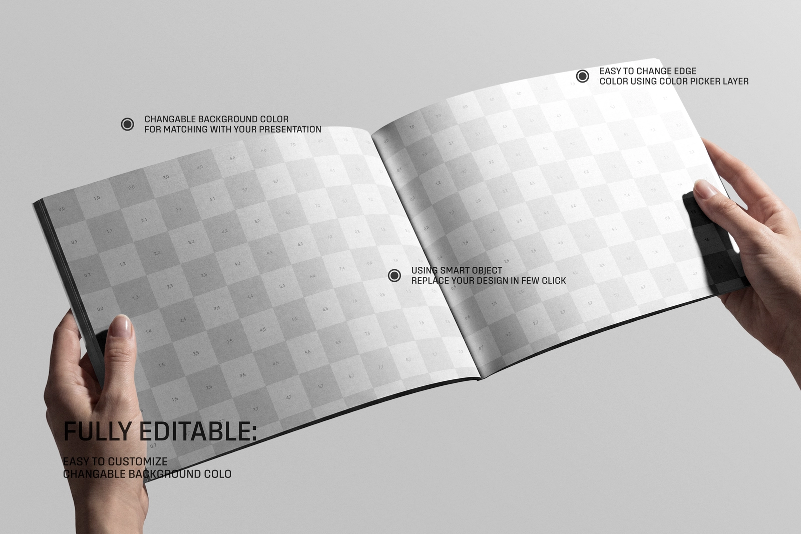 Open US Letter Landscape Magazine Holding By Hand Mockup