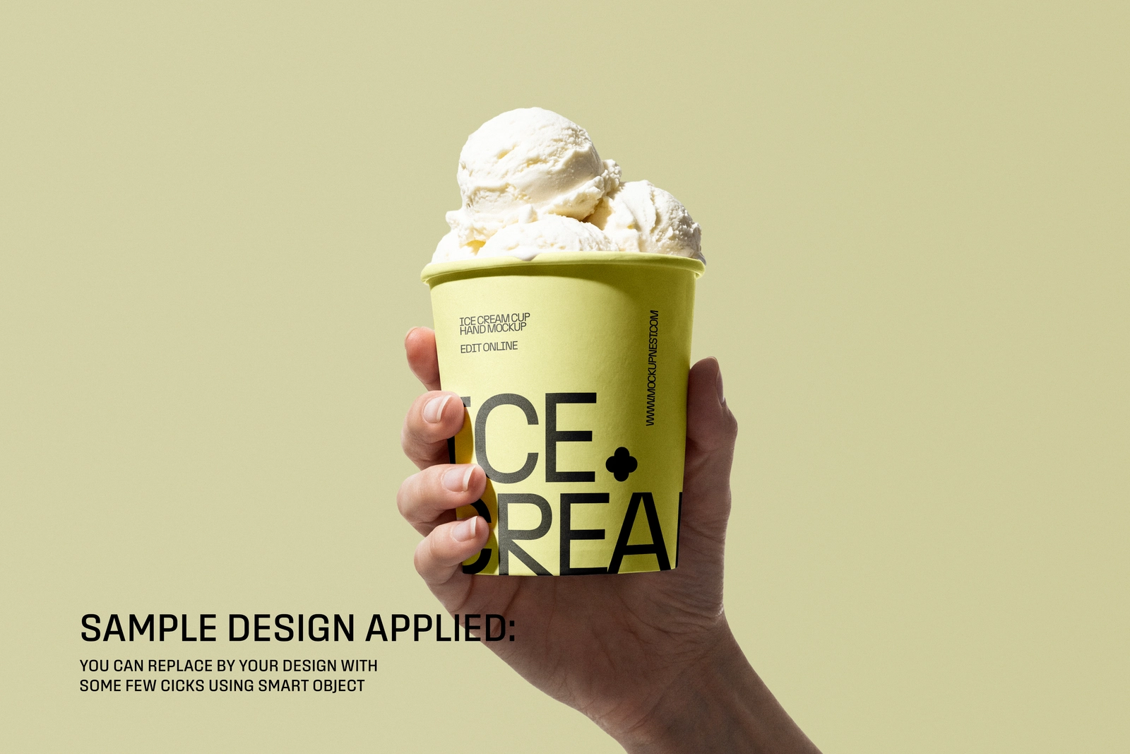 Paper Ice Cream Cup Holding By Hand Mockup