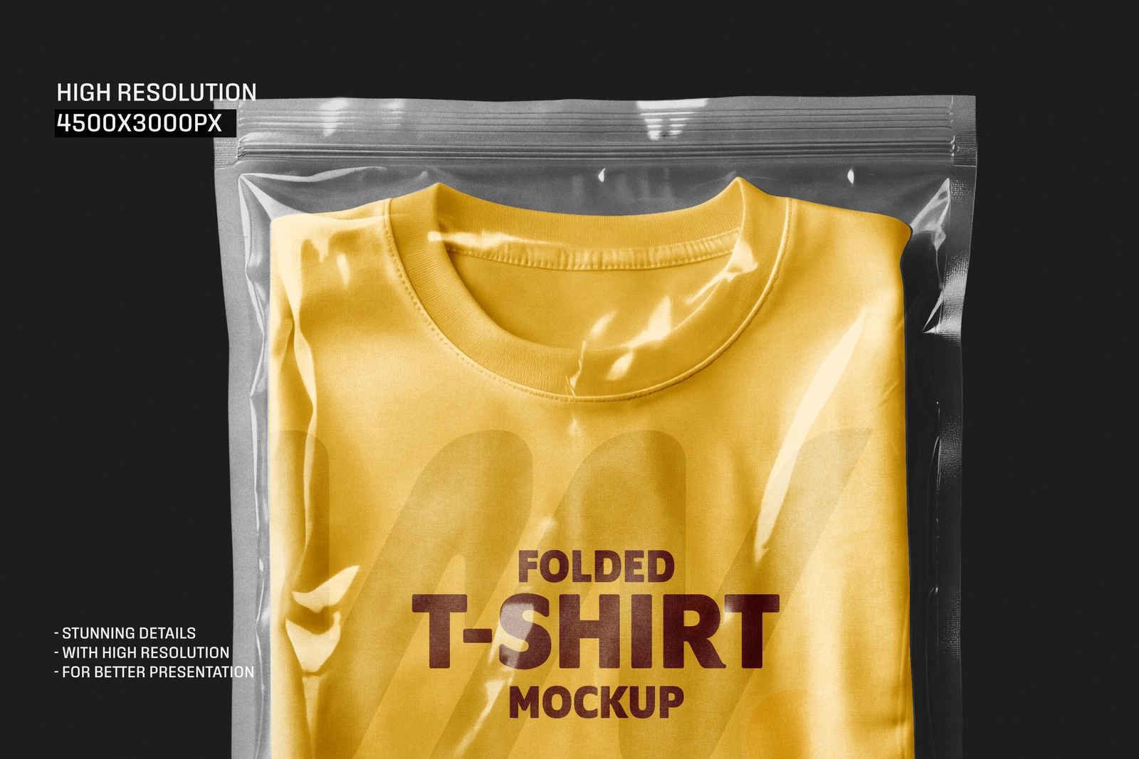 Free Folded T-Shirt In Plastic Zip Bag Mockup