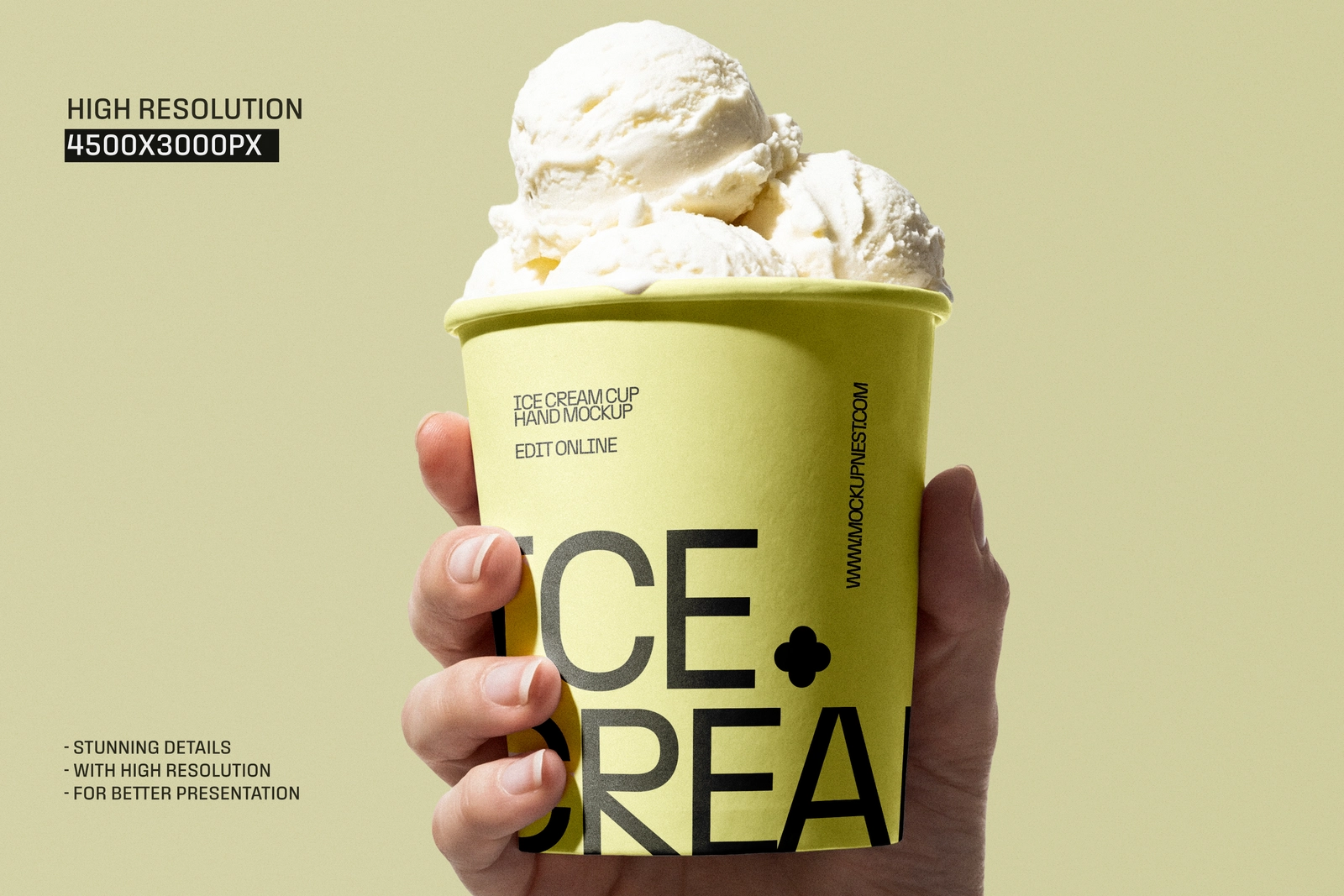 Paper Ice Cream Cup Holding By Hand Mockup