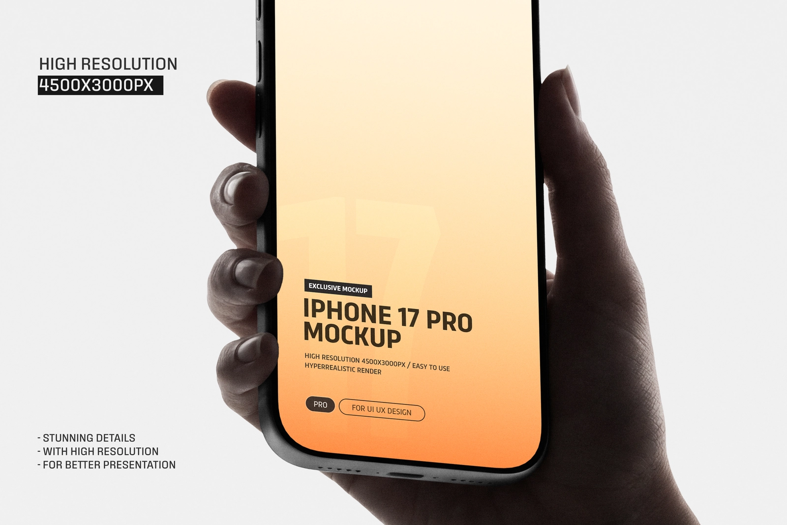 iPhone 17 Pro Hand Holding Mockup