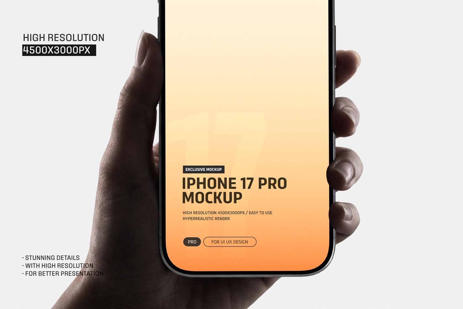 iPhone 17 Pro Front Hand Mockup