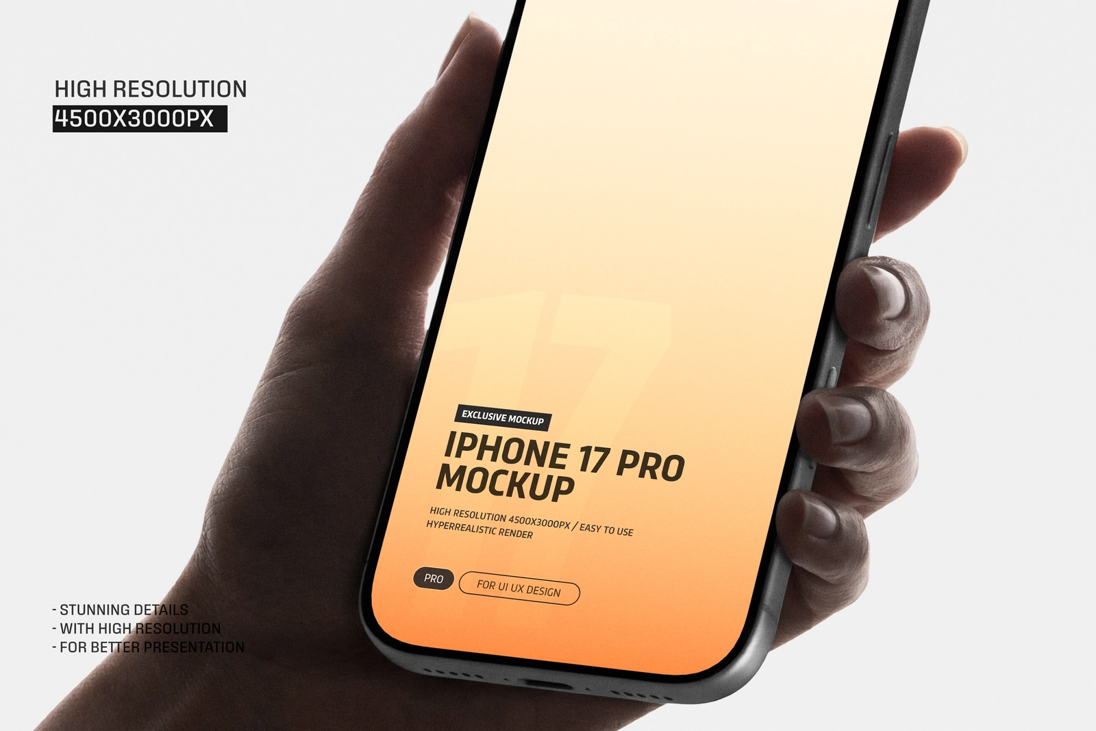 iPhone 17 Pro Angled Hand Mockup