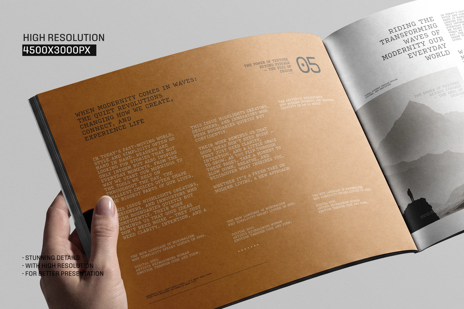 Open US Letter Landscape Magazine Holding By Hand Mockup