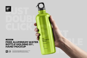 Free Aluminium Water Bottle Holding By Hand Mockup