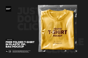 Free Folded T-Shirt In Plastic Zip Bag Mockup