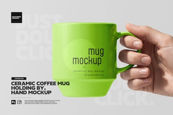 Hand Holding Ceramic Coffee Mug Mockup