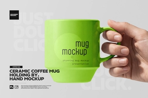 Hand Holding Ceramic Coffee Mug Mockup