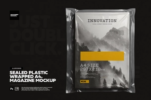 Plastic Sealed Wrapped A4 Magazine Mockup