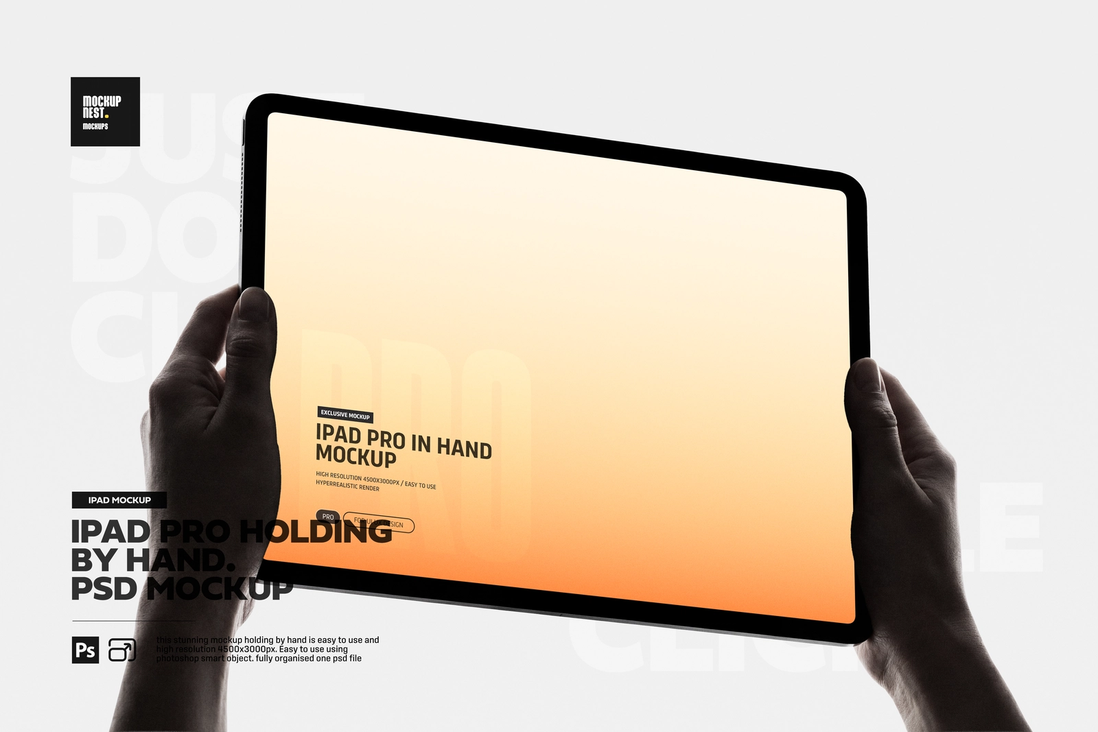 iPad Pro Holding by Hands Mockup