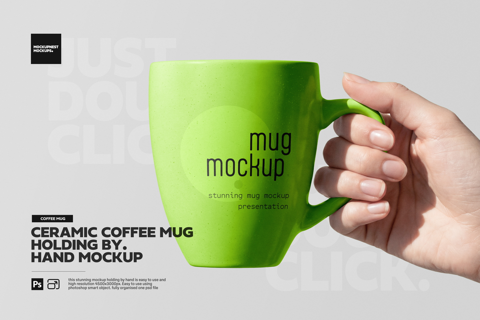 Ceramic Coffee Mug Hand Holding Mockup - Premium PSD Mockup
