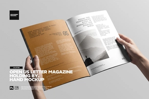 Open US Letter Magazine Holding By Hand Mockup