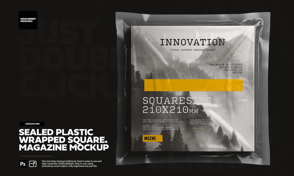 Plastic Sealed Wrapped Square Magazine Mockup