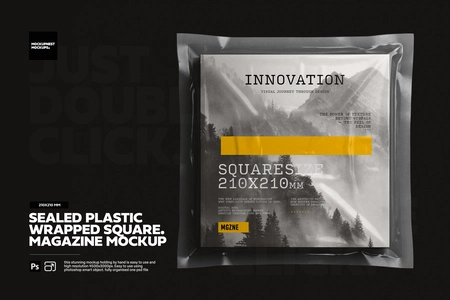 Plastic Sealed Wrapped Square Magazine Mockup