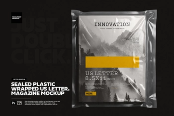 Plastic Sealed Wrapped US Letter Magazine Mockup