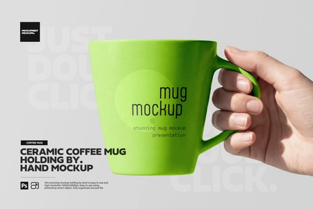 White Ceramic Coffee Mug Hand Mockup