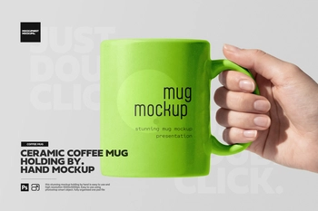 Minimal Ceramic Mug Hand Holding Mockup