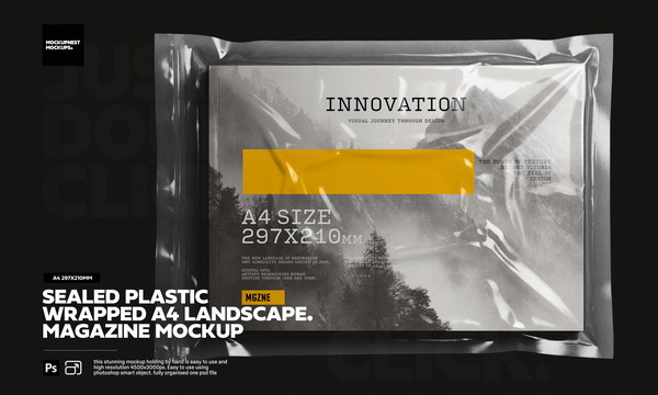Plastic Sealed Wrapped A4 Landscape Magazine Mockup
