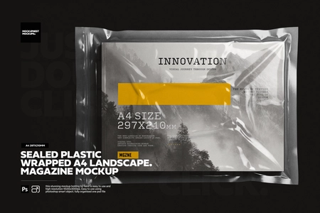 Plastic Sealed Wrapped A4 Landscape Magazine Mockup