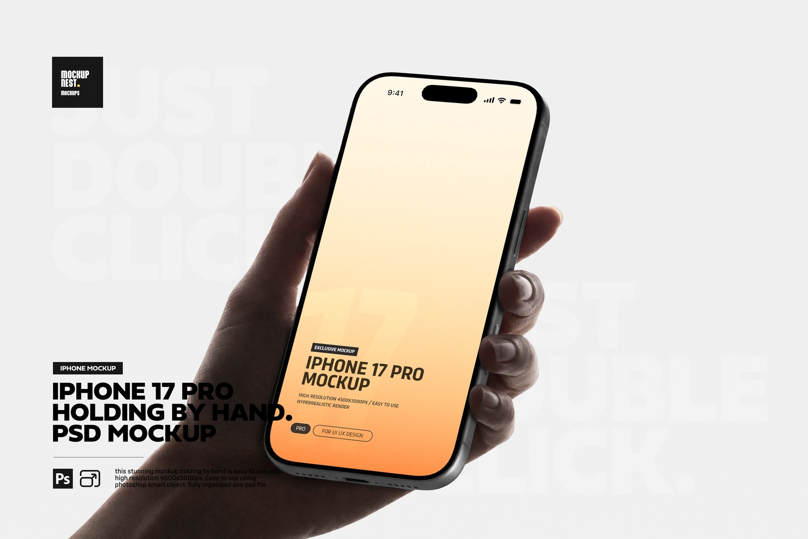 iPhone 17 Pro Angled Hand Mockup