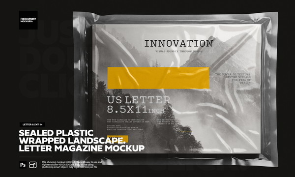 Plastic Sealed Wrapped US Letter Landscape Magazine Mockup