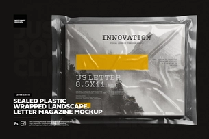 Plastic Sealed Wrapped US Letter Landscape Magazine Mockup