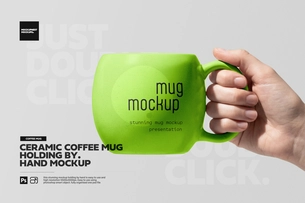 Realistic Hand Holding Coffee Mug Mockup