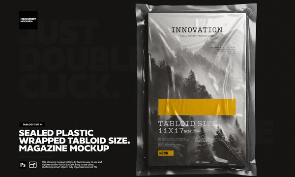Plastic Sealed Wrapped Tabloid Magazine Mockup