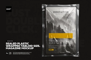 Plastic Sealed Wrapped Tabloid Magazine Mockup
