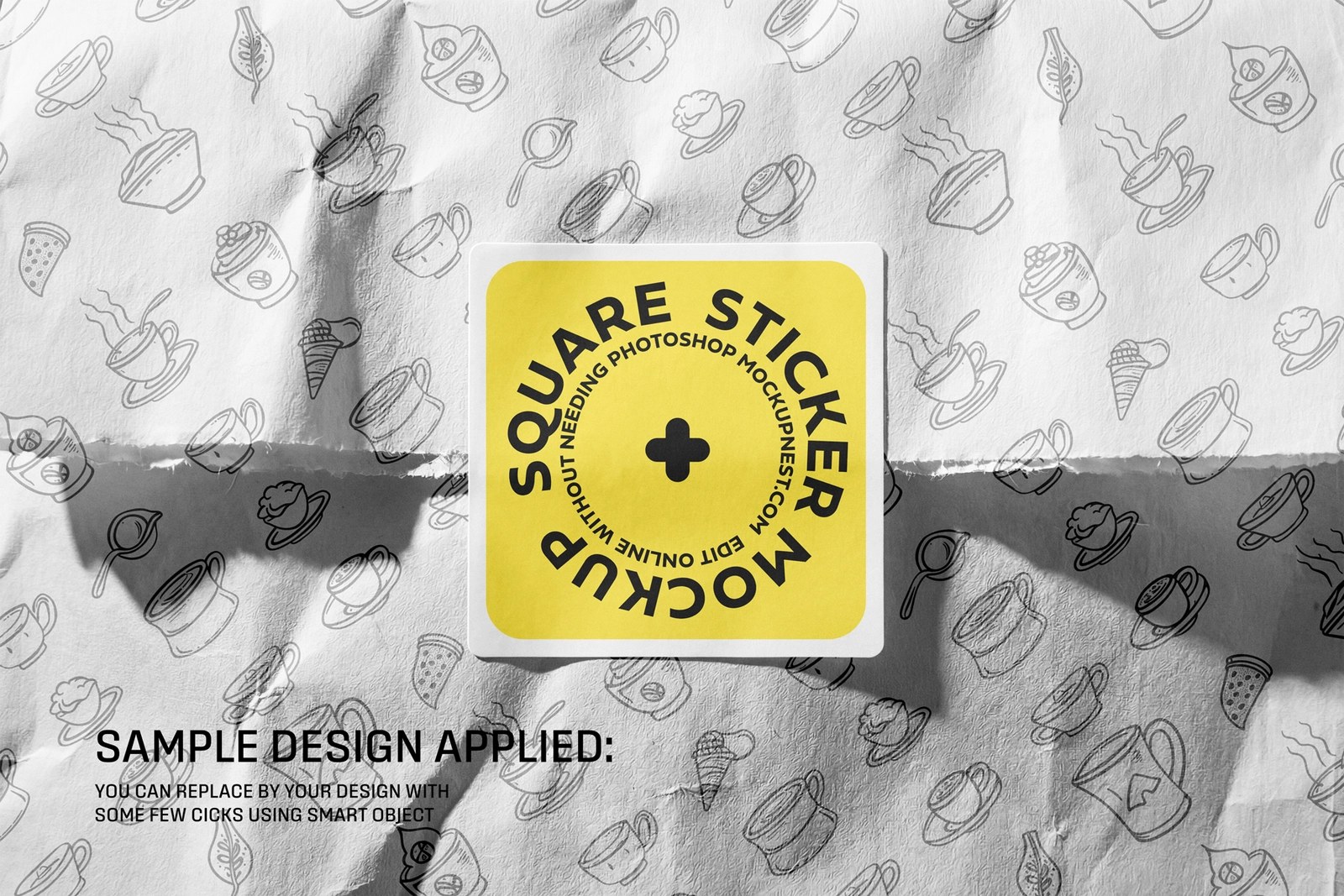 Free Square Sticker On Paper Bag Mockup