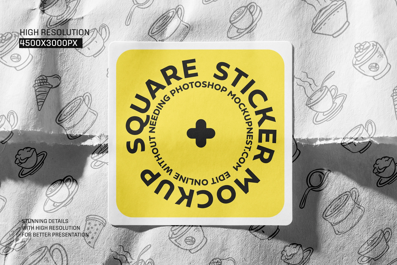 Free Square Sticker On Paper Bag Mockup
