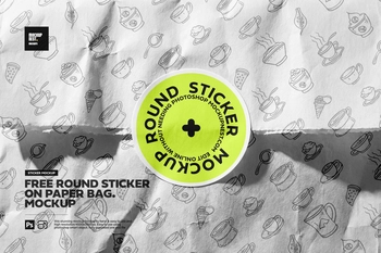 Free Round Sticker On Paper Bag Mockup