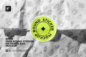 Free Round Sticker On Paper Bag Mockup