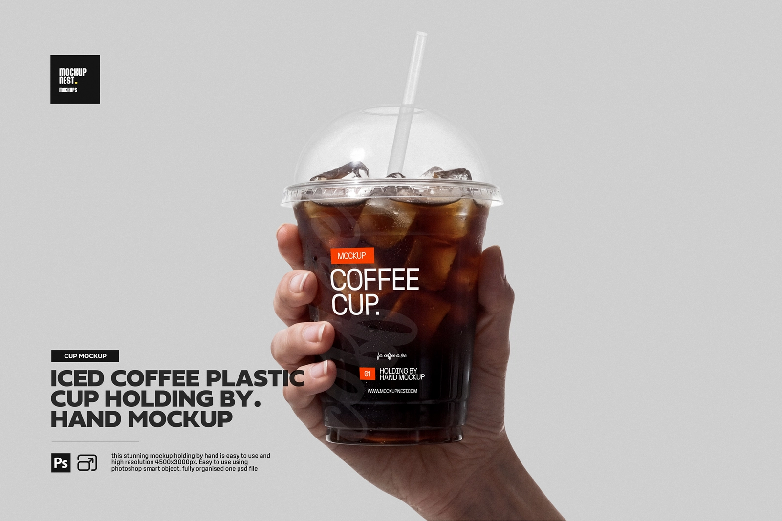 Iced Coffee Plastic Cup Holding By Hand Mockup