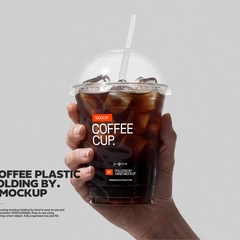 Iced Coffee Plastic Cup Holding By Hand Mockup