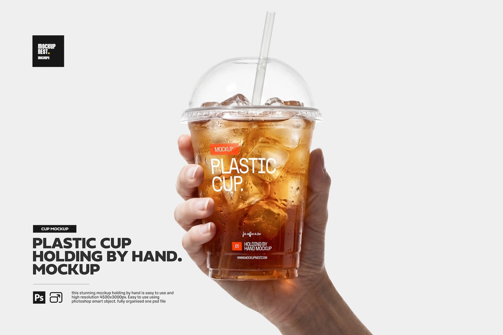 Plastic Cup Holding By Hand Mockup