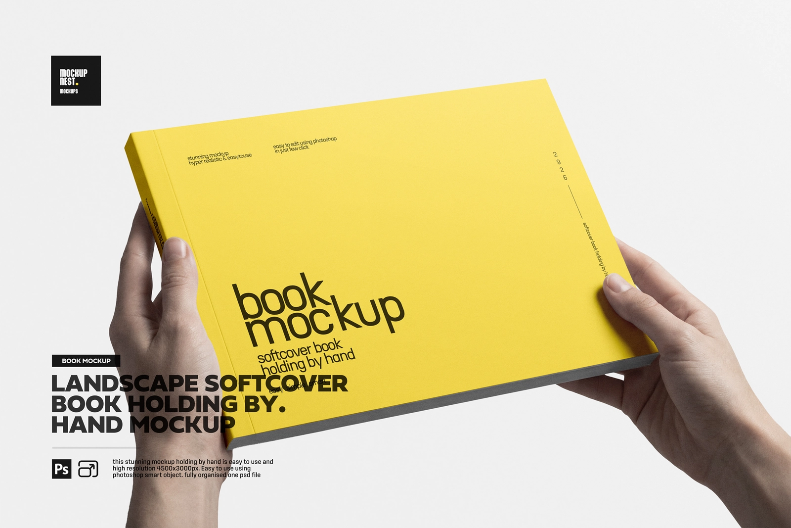 Landscape Softcover Book Holding By Hand Mockup
