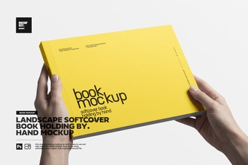 Landscape Softcover Book Holding By Hand Mockup