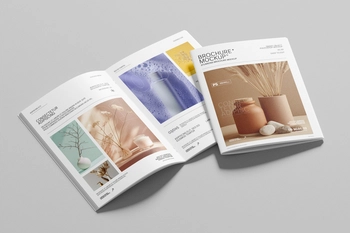Angled US Letter Brochure Mockup on Clean Studio Surface