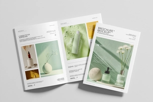 Perspective A4 Brochure Mockup with Realistic Shadows