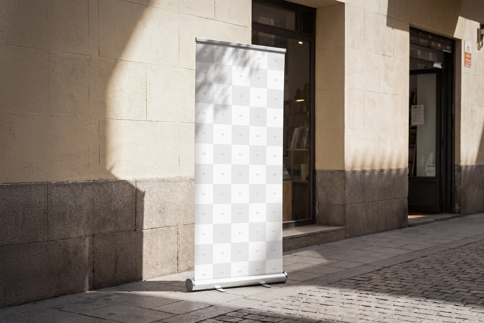 Free Outdoor Roll-Up Banner Mockup with Leaf Shadow