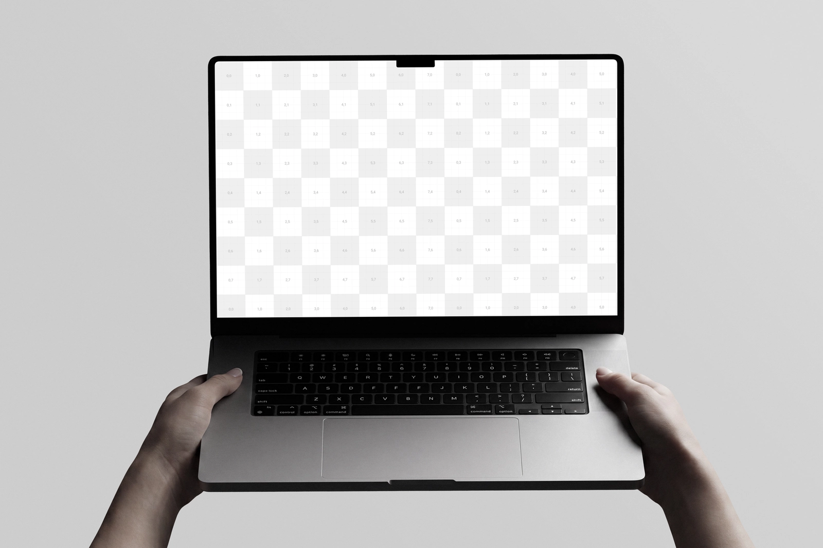 Free Macbook Pro Holding By Hand Mockup Front View