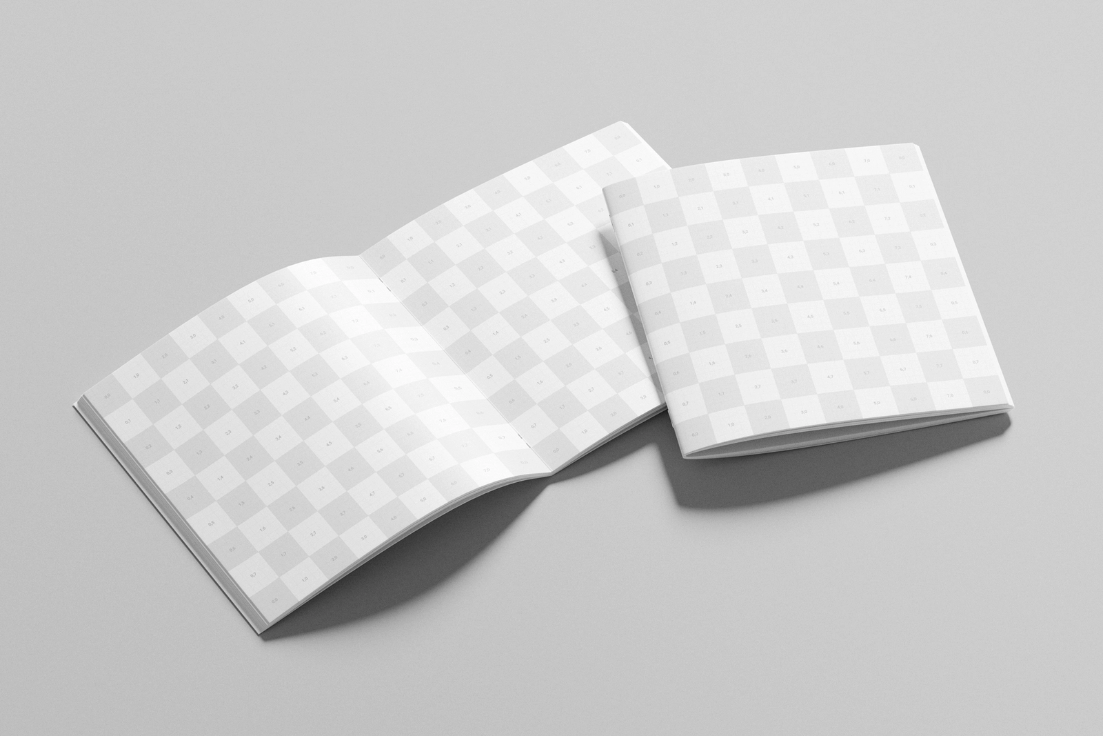 Angled Square Brochure Mockup with Open Pages Perspective