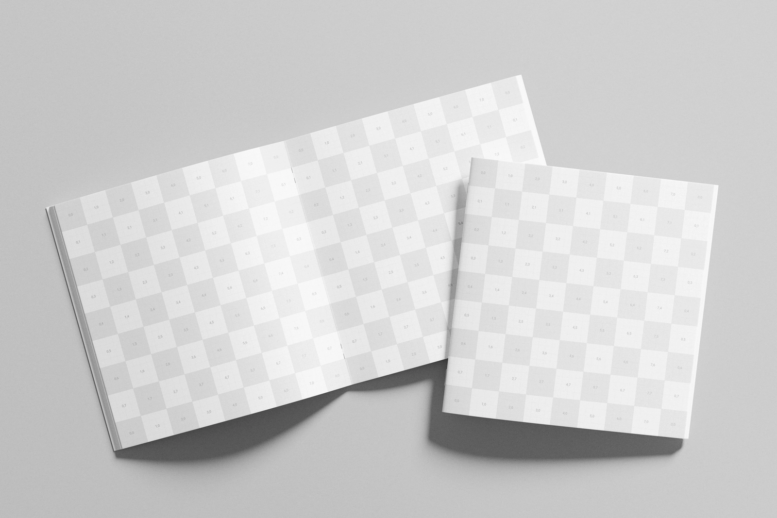 Square Brochure Mockup Front View with Open Spread